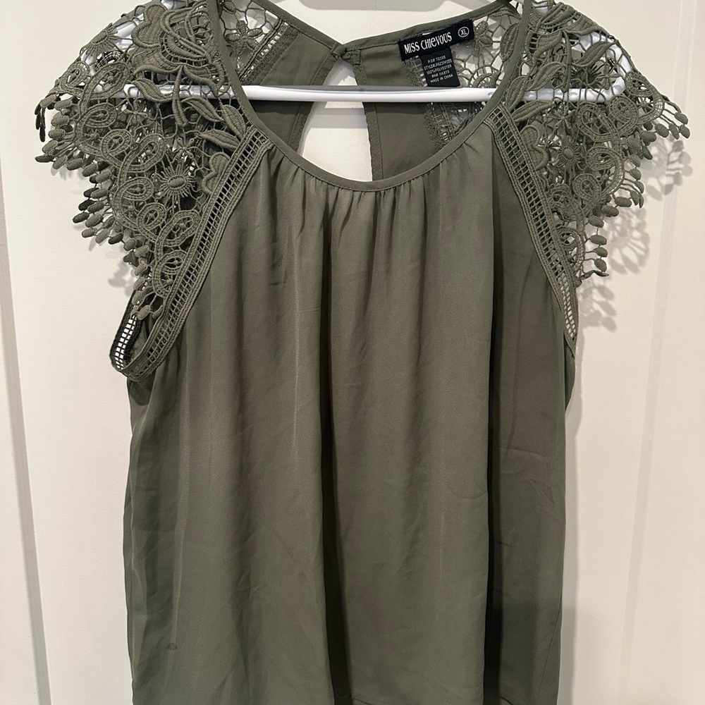 Miss Chievous Khaki Lace Accent Blouse